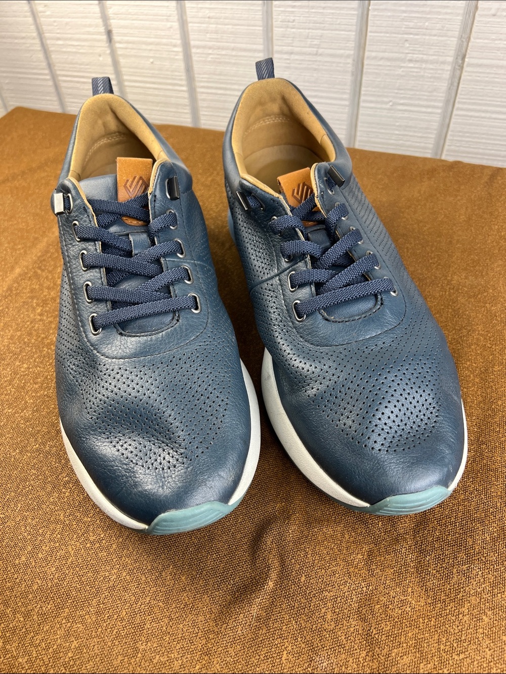 Johnston & Murphy Navy Perforated Leather Lace-Up Sneakers